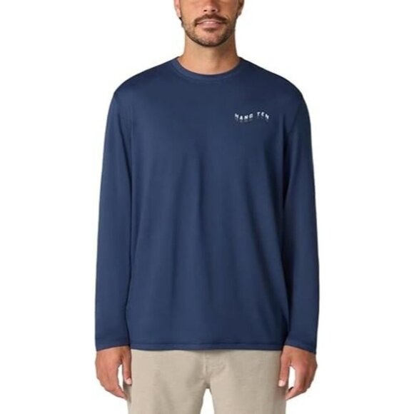 NEW Hang Ten Men's M Long Sleeve UPF 50+ Navy Crewneck Outdoor Shirt - Picture 1 of 9